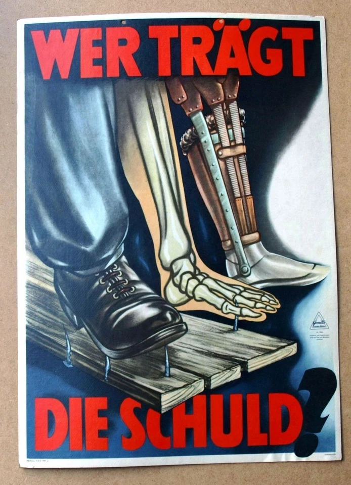 WER TRÄGT DIE SCHULD? Antikes Karton Plakat Dresden um 1950 Prothese Unfall RAR - Bild 4 von 4