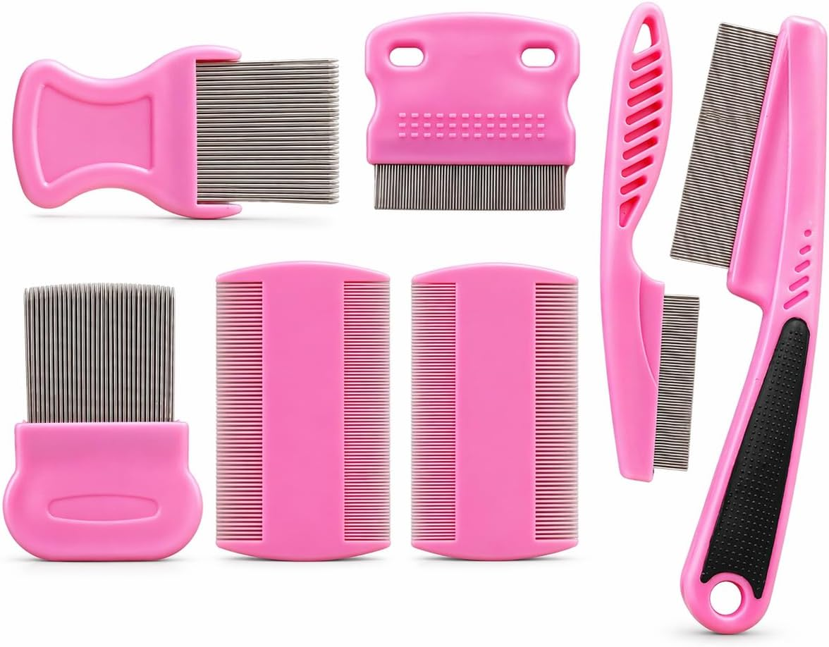 Flea Comb 7 Pieces Set for Cats and Dogs to Kill Fleas and Eggs, Kitten Comb Sta