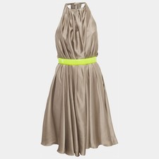 Versace Grey Silk Belted Halter Neck Mini Dress S