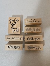 Lot Of 7 Assorted Wood Back Rubber Craft Stamps - Words And Phrases