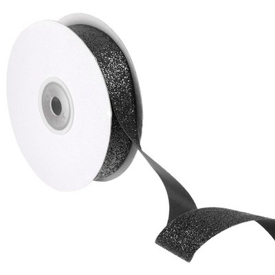 uxcell Sparkle Ribbon, 25 Yards x 7/8'' Black Polyester Metallic 7/8'',