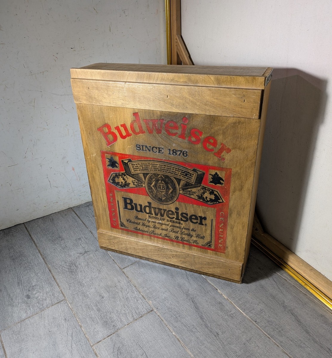 Vintage Budweiser Wall Cabinet Shadow Box Wood Crate Cubby Bar