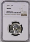 1960 Washington Quarter 25c NGC MS65 Gem BU 90% Silver Cert# 6806302-027