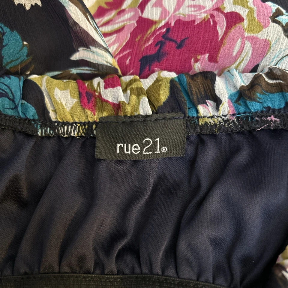 Vestido Rue 21 S Azul Sedoso Forrado Floral En Niveles Sin Tirantes Y2K Vintage Mini Pequeño Foto 4 de 4