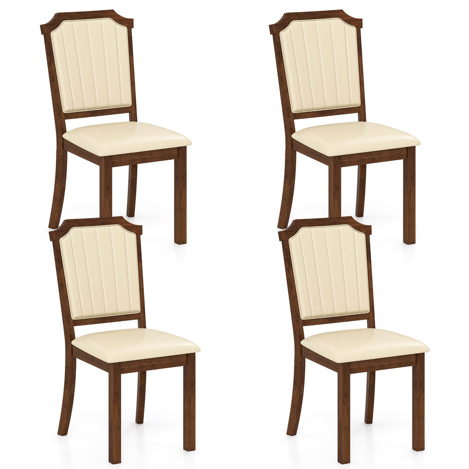 Set Of 4 Upholstered Kitchen Chair W/pu Leather & Rubber Woo
