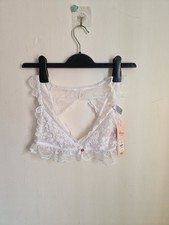 Boux Avenue White Lace Triangle Bralette UK 10 Heart Back Detail BNWT