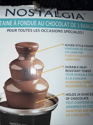 Chocolate Fondue Fountain Nostalgia 3 tier. Holds 24oz Of Chocolate New In Box