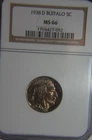 1938-D Buffalo Indian Head Five Cents Nickel - NGC MS66