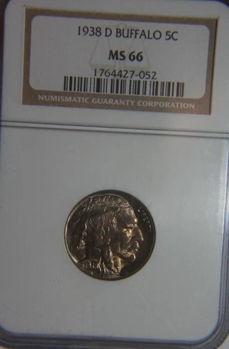 1938-D Buffalo Indian Head Five Cents Nickel - NGC MS66