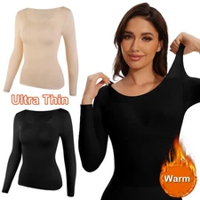 Women Thermal Underwear Top Winter Long Sleeves Elasticity Ultra Thin Lingerie 
