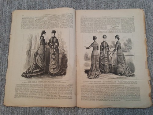 1879 Harper's Bazar Antique Magazine "Queen Anne Basque and Overskirt" Fashion - Picture 5 of 19