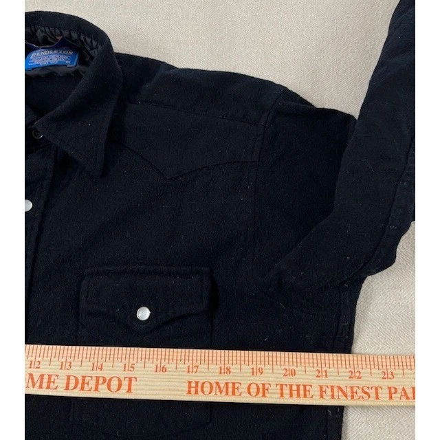 Camisa Vintage Pendleton Alta Qualidade Ocidental Feminina L Lã Virgem Botão para Cima Preta - Imagem 3 de 4
