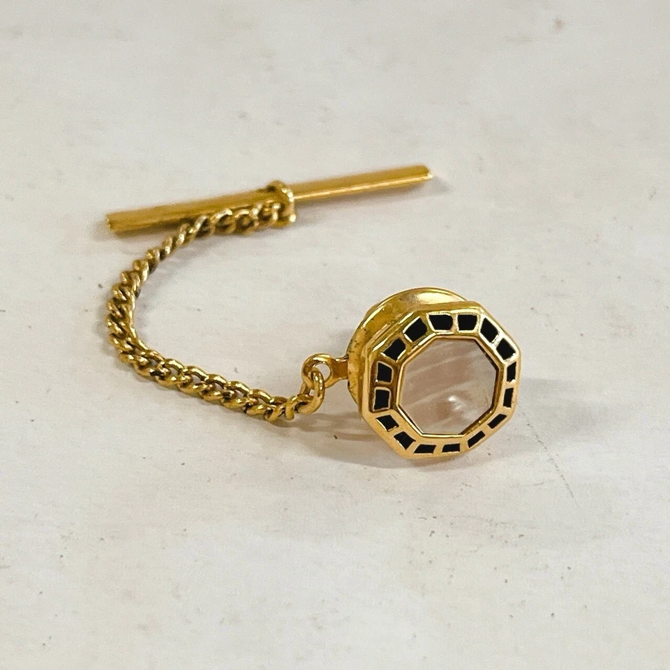 Pierre Cardin Oro Octágono Corbata Piedra Rosa Esmalte Como Nuevo con Caja Regalo Foto 4 de 4