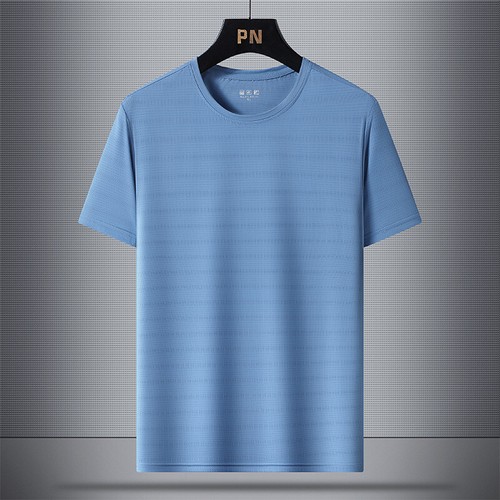 Ice Silk Thin Short Sleeve T-shirt Men's Summer Crewneck T-shirt Gradient Blazer - Foto 13 di 16