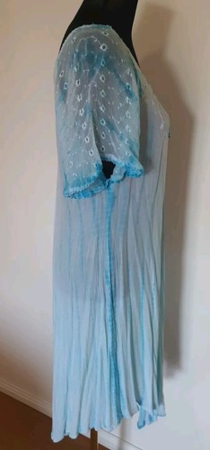 Gypsy Sky Blue White Tie Dye Embroidered Lace Bohemian Hippie Midi Dress OS - Picture 5 of 10