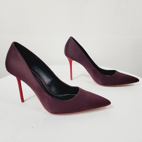 Zara Satin Court High Heel Pumps With Contrasting Red Heel in Eggplant Size 41 - Picture 3 of 20