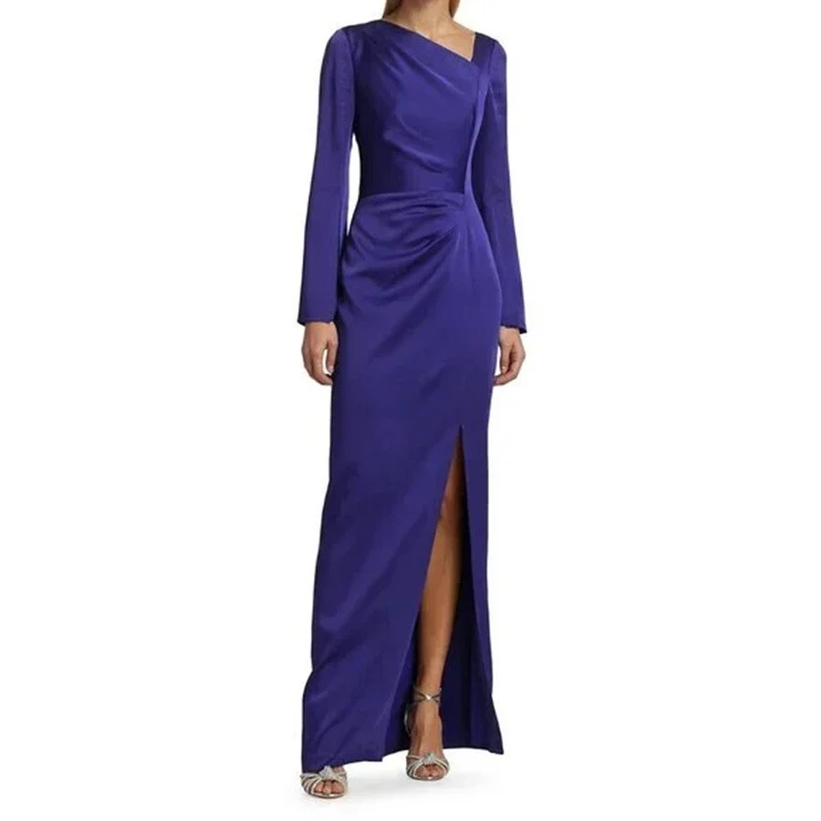 $860 TERI JON 20 18 Elegante VESTIDO DE NOCHE AZUL MANGA LARGA CREPÉ COLUMNA 2XL Foto 2 de 4