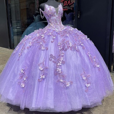 Lavender Beaded Quinceanera Dresses 3D 