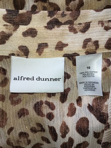 NEW!! Alfred Dunner 16 Georgette Chiffon Animal Leopard Metallic Brown L/S Top - Picture 9 of 11