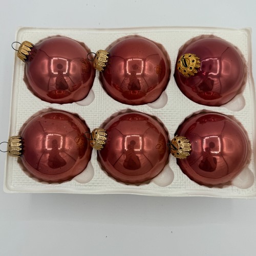Vintage Krebs Dusty Rose Mercury Glass Christmas Ornaments with Gold Crowns - Picture 4 of 11