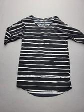 Express Womens Dress Extra Small Black A Line Mini 3/4 Sleeve Stripes Casual