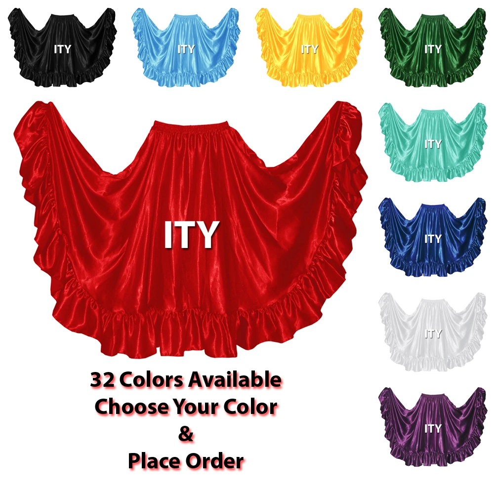 Satin Flamenco Skirt 12 Yard Ruffle Belly Dance Gypsy Tribal Costume Jupe Ats