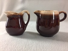 2 Vintage McCoy Pottery Brown Drip Glazed Creamers Syrup Pitcher