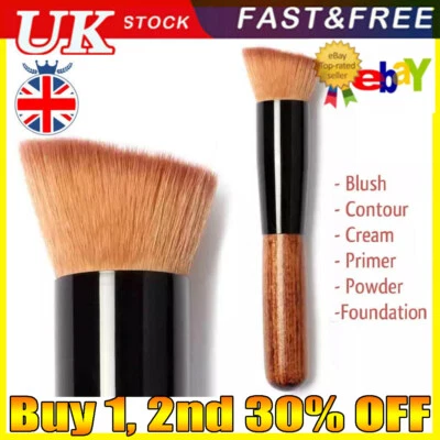MC_DIGITAL Makeup Brush Flat Angled Wood Liquid Foundation Powder Cream Contour Bronzer Kit