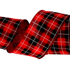 Red Black Plaid 2.5" by 2 yds Woven Wired Ribbon Christmas Winter Farmhouse