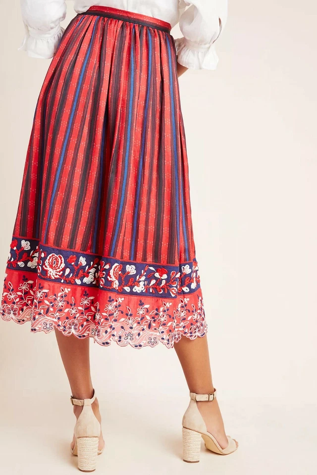 Nueva Falda Midi Anthropologie Ansel Floral Bordada Por Payal Jain $270 Talla 6 Foto 2 de 4