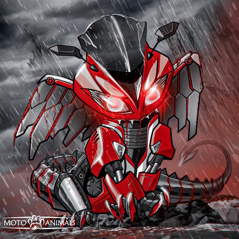 絵（原画）#6 Kawasaki ZX6R Ninja Motorycle poster Dragon art from Moto