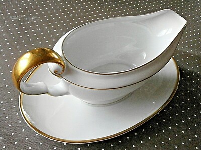 SAUCIERE Marke *Arzberg Bavaria 3637/48*, ivory mit Goldrand, 24cm lang,TOP Zust