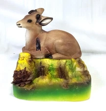 Vintage Chalkware Deer with Pinecone Ashtray Trinket Coin Jewelry Dish Japan