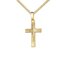 Anhänger-Kreuz mit Diamantschliff teilmattiertes Goldkreuz 585 Gold 14 Karat