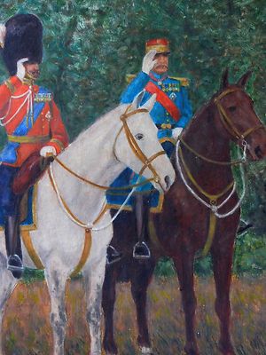 KING GEORGES V AND MAERSCHALCK FROCH - BEAUTIFUL OIL PAINTING - BELGIAN