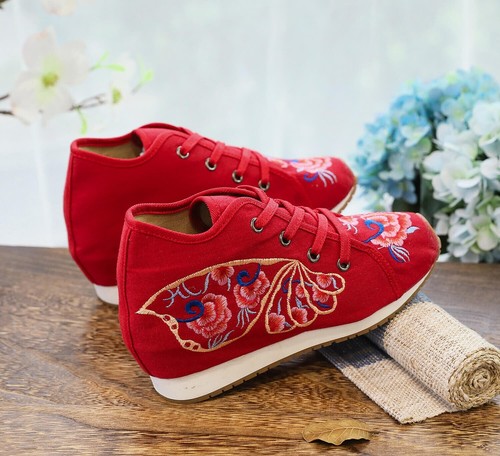 Tenis Mujer Talla 4-9 Zapatos de Lona Algodón Con Cordones Chino Bordado Floral - Imagen 70 de 80