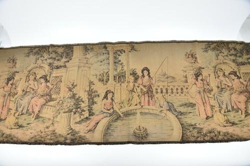 Vintage Woven Tapestry Young Girls Women in Fancy Dress Royal Courtyard Fountain