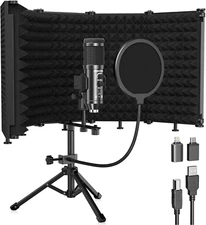 Studio Recording Microphone Isolation Shield with Pop Filter and Metal Tripod St