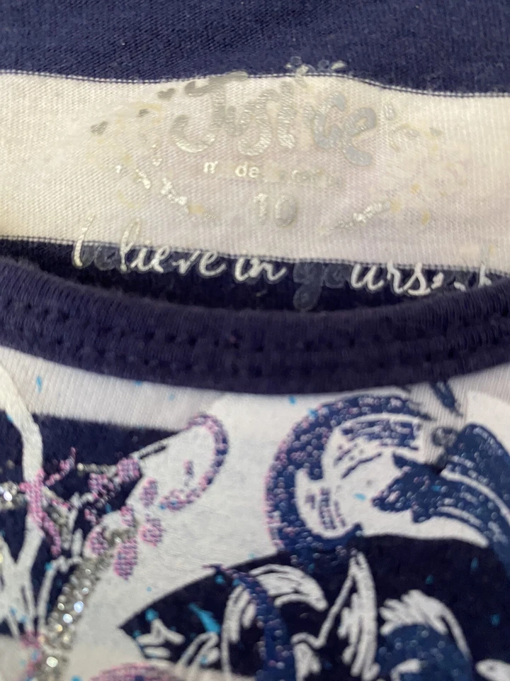 Girls Sz 10 Justice Tee Shirt LotTop Blue & White Stripe/green &black vest Top - Image 4 of 4