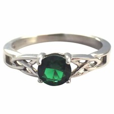 May Celtic Birthstone Ring Womens Dark Green Cubic Zirconia Solitaire Band
