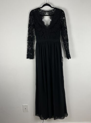 Nwt Women Lulus Black Awaken My Love Long Sleeve Lace Maxi Dress Size Medium