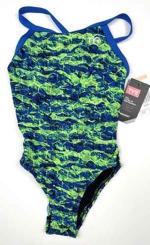 TYR DuraFast Elite Diamondfit Green One Piece Swimsuit Girls Agran 24 M - Picture 3 of 5