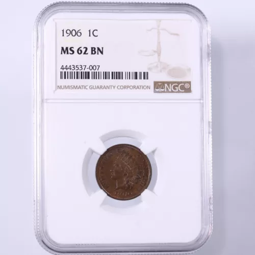 1906 Indian Head 1C NGC Certified MS62 BN