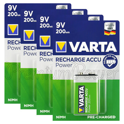 4x Varta 9V 200mAh batteries Rechargeable Ni-MH HR9V E-Block Recharge Accu Power