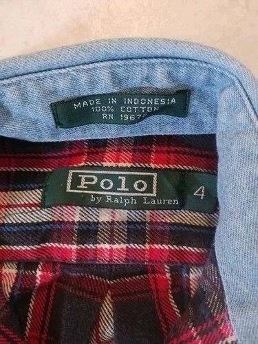 Vtg Polo Ralph Lauren Flannel Shirt Child Size 4 Plaid Long Sleeve Button-Up - Picture 3 of 5