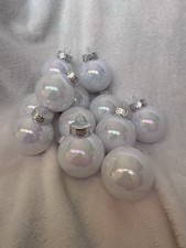 Set of 12 White Iridescent Plastic Hanging Baubles Christmas Tree Decorations