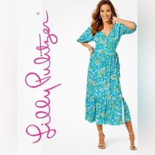 NWT! 💯 Lilly Pulitzer Brantley Midi Wrap Dress Cumulus Blue Chick Magnet Size M