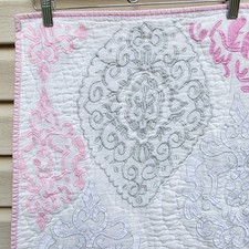 Pottery Barn Kids Toddler Crib Quilt Pink White Silver Medallion Nursery 50x36