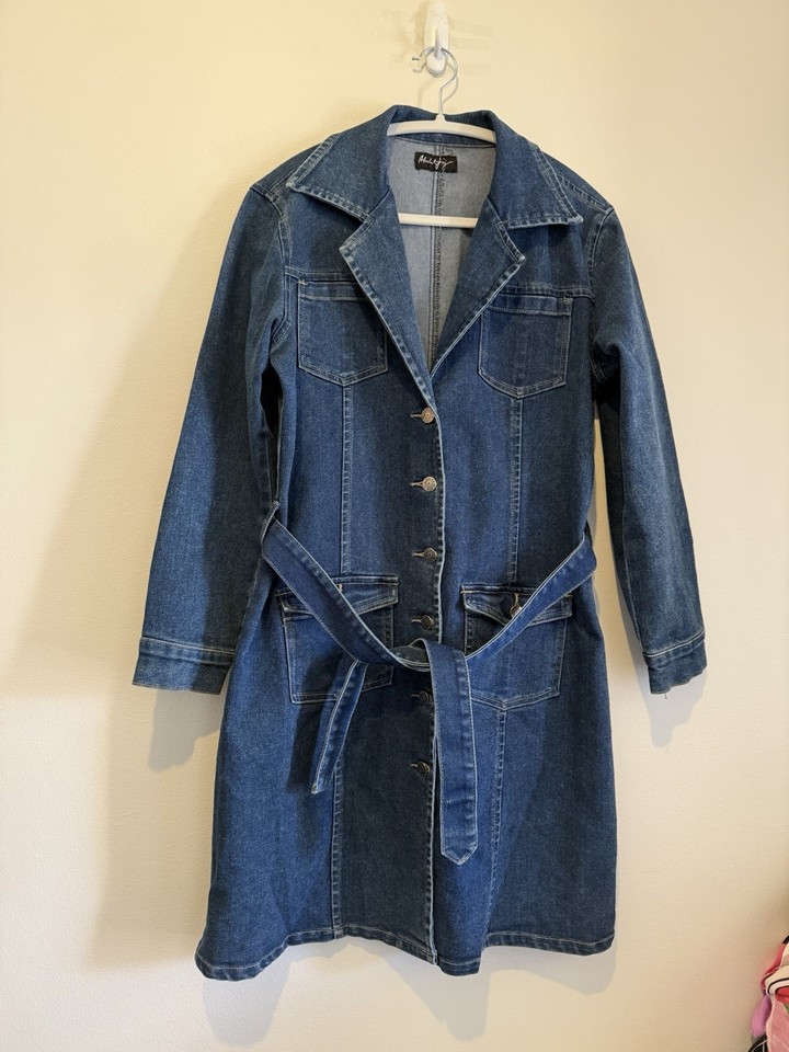 Absolut Joy Denim Dress W/ Belt Sz 12 Cotton Stretchy 