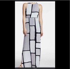 Halston Heritage Silk Maxi Dress new 0 cocktail evening gown Piet Mondrian art